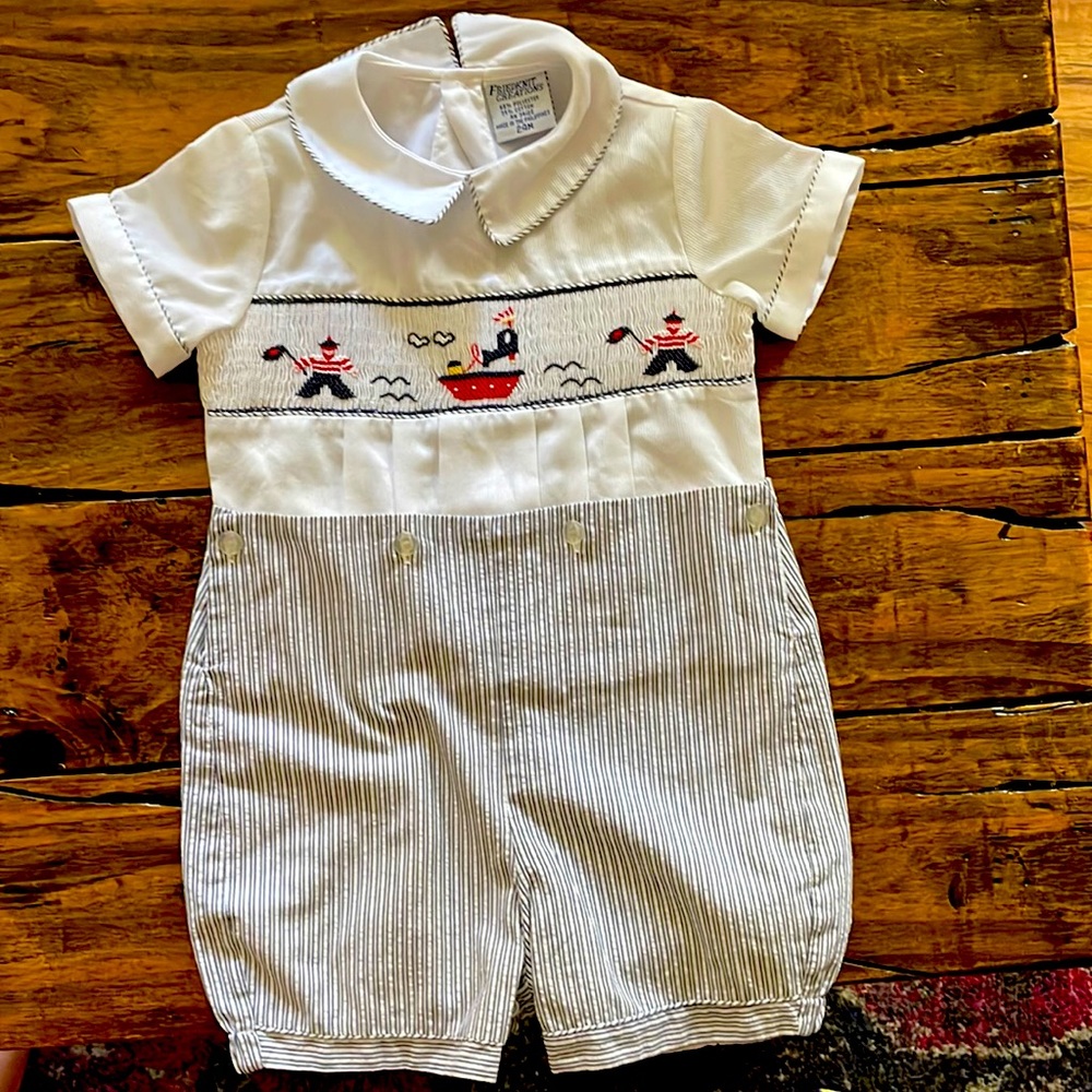 Smocked romper for boy Fried knit creations, 24 month